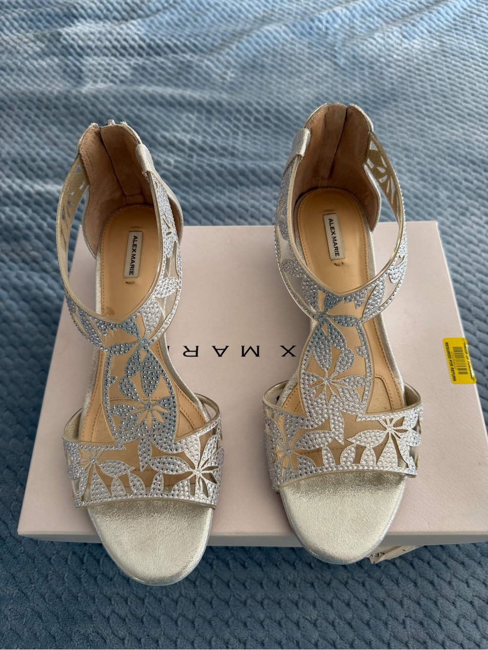 Alex Marie Silver Floral Cutout Heeled Sandals
